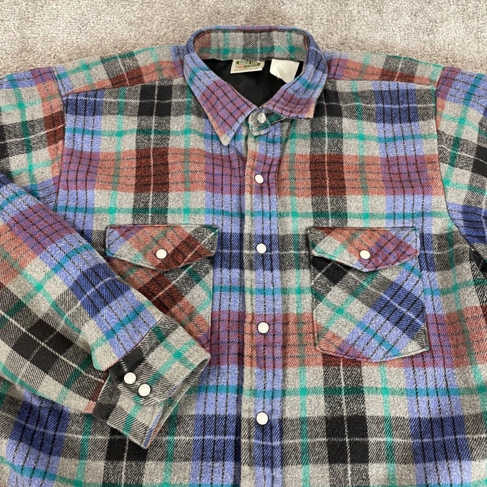 Five Brother Flannel Shirt Mens Large Shacket Quilted Lined Snap‎ Buttons Plaid